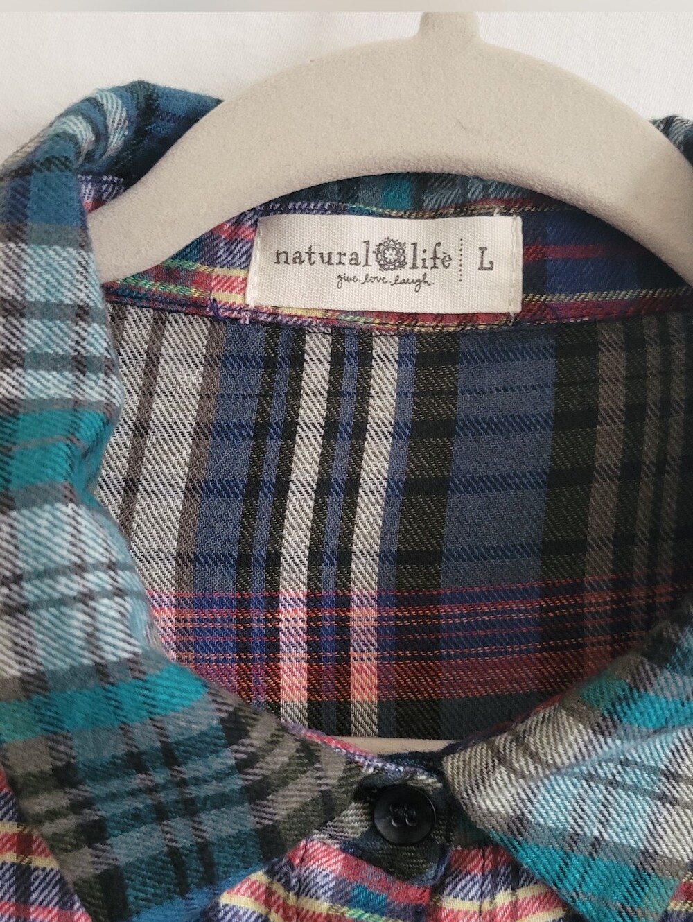 Natural Life Flannel Plaid Tiered Midi Dress - Green & Pink Size L - Picture 6 of 10
